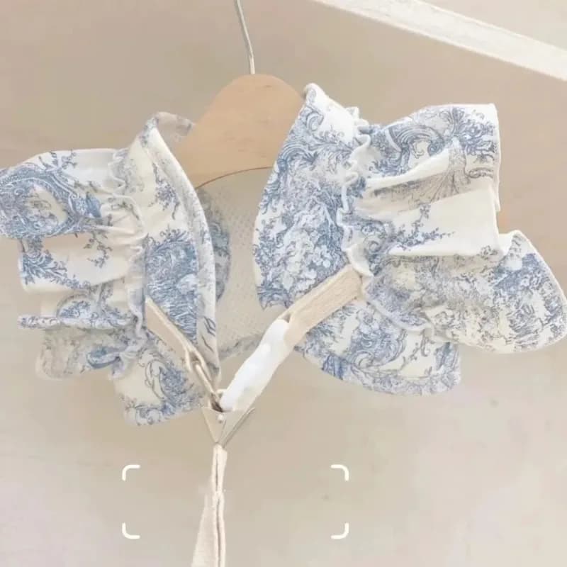 ZHAYA Elegant Dog Lace Harness,Print Floral Puppy Harness Lead For Small Medium Dogs,Breathable Fabric Adjustable Design