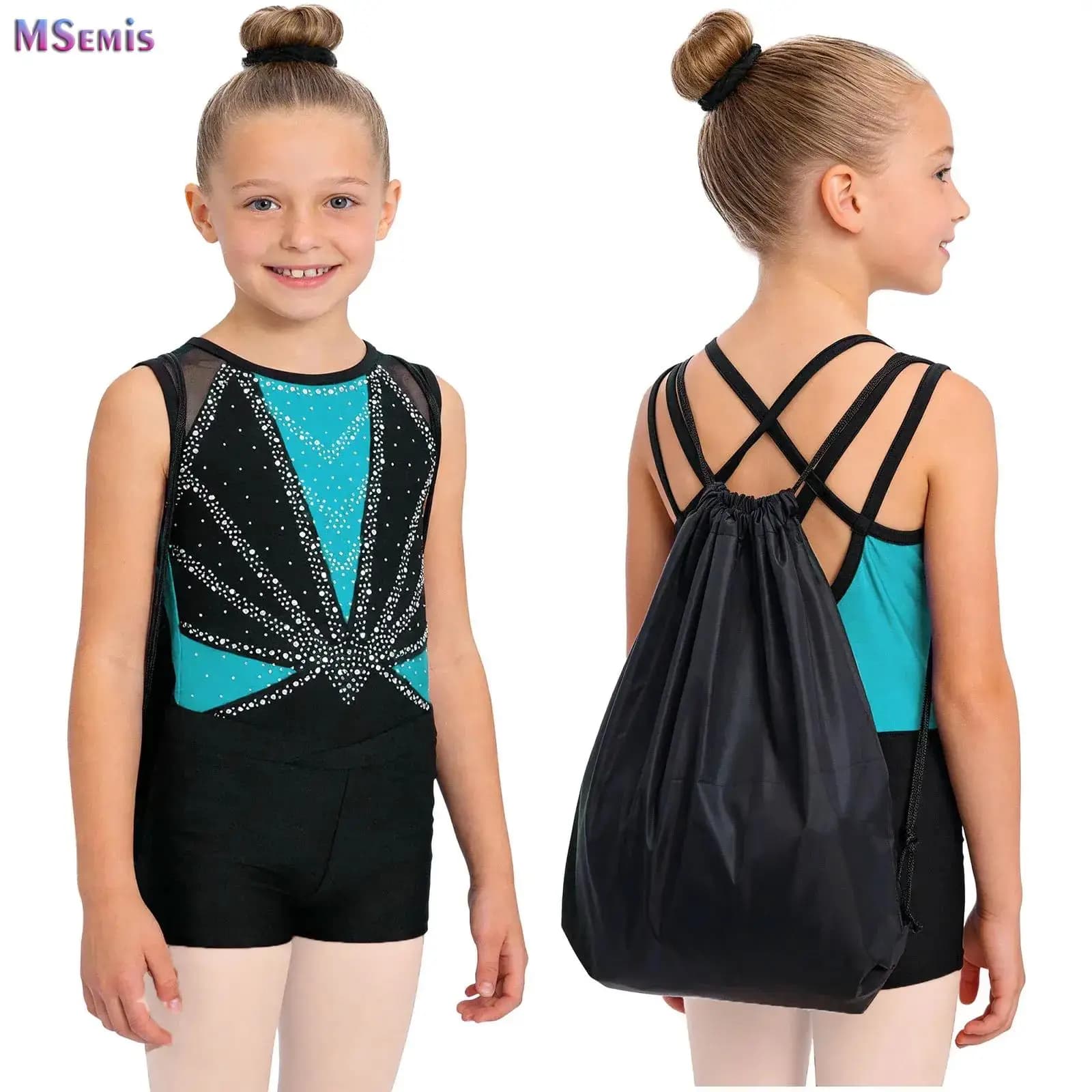 Body da Danza per Bambine con Strass Scintillanti, Senza Maniche, per Pattinaggio Artistico, Ginnastica e Balletto