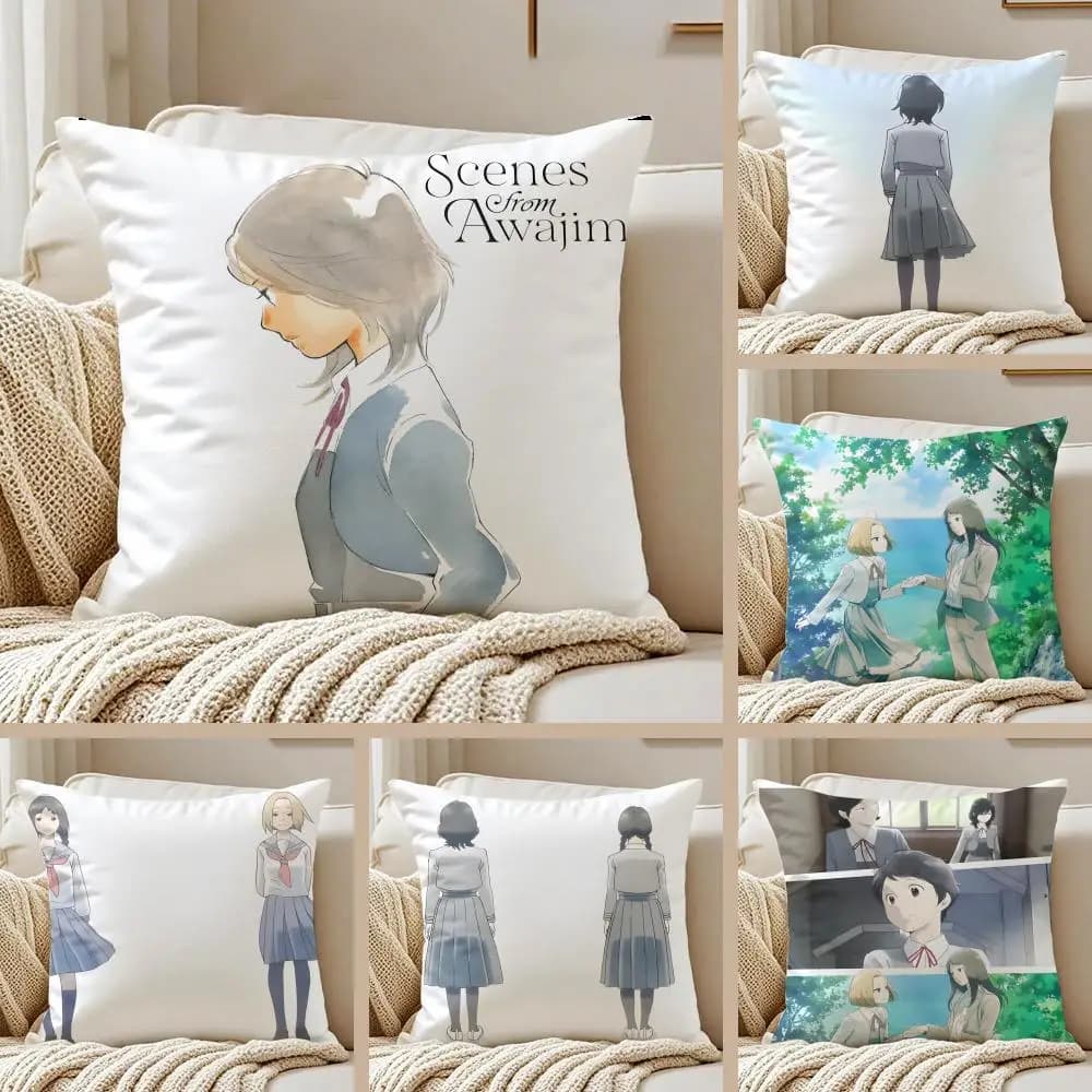 A H-Hundred Scenes of Awajima iconic Cushion Cover Pillowcase Anti-dustmite Invisible Zipper Short Plush Sofa Cushion