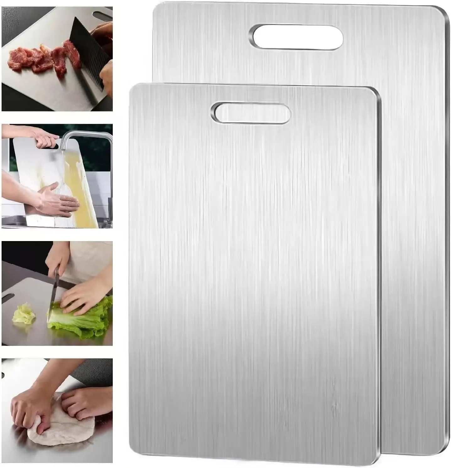 Tagliere in acciaio inossidabile e legno – Tagliere bifacciale addensato, tagliere per impastare e impasti
