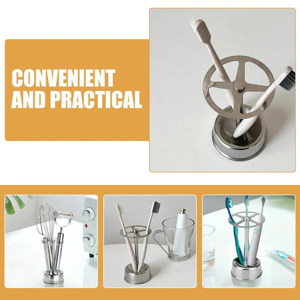 Compact Stainless Steel Multi-Functional Toothbrush Organizer Pen Holder Desktop Storage Rack Desktop Pen Holder