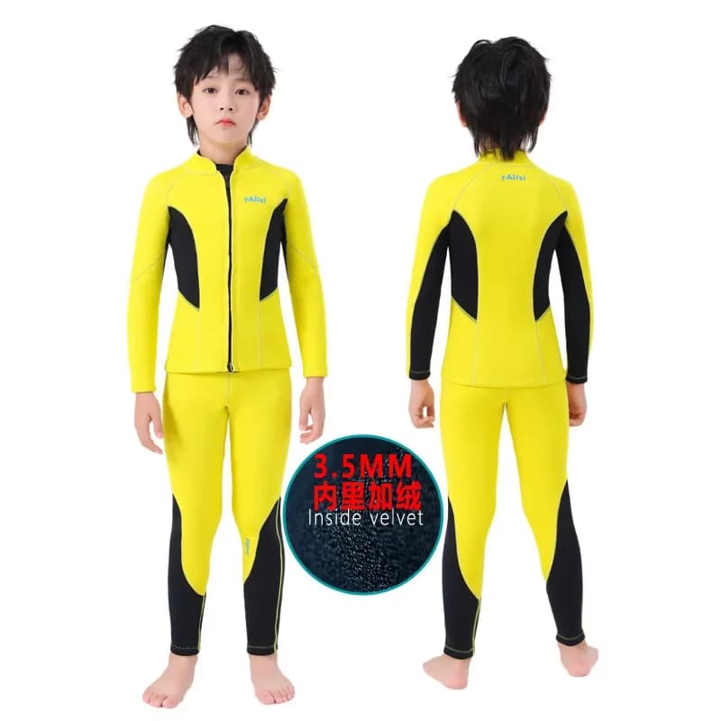 Muta termica flessibile in pile da 3,5 mm per bambini, modello due pezzi, a maniche lunghe, con protezione solare, per surf e snorkeling, adatta anche per donne
