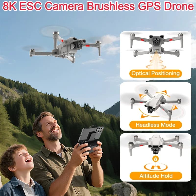 Drone Brushless con Telecamera 8K ESC, Posizionamento Ottico, Seguimento Intelligente, Ritorno con Un Solo Tocco, Controllo APP, Quadricottero RC