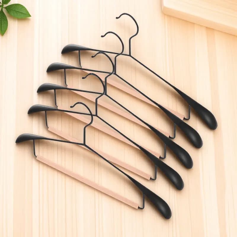 5Pcs Iron Wood Wide Shoulder Clothes Hanger Strong Coat Organizer Closet Garment Storage Space Saving Hangers Clothes Hanger