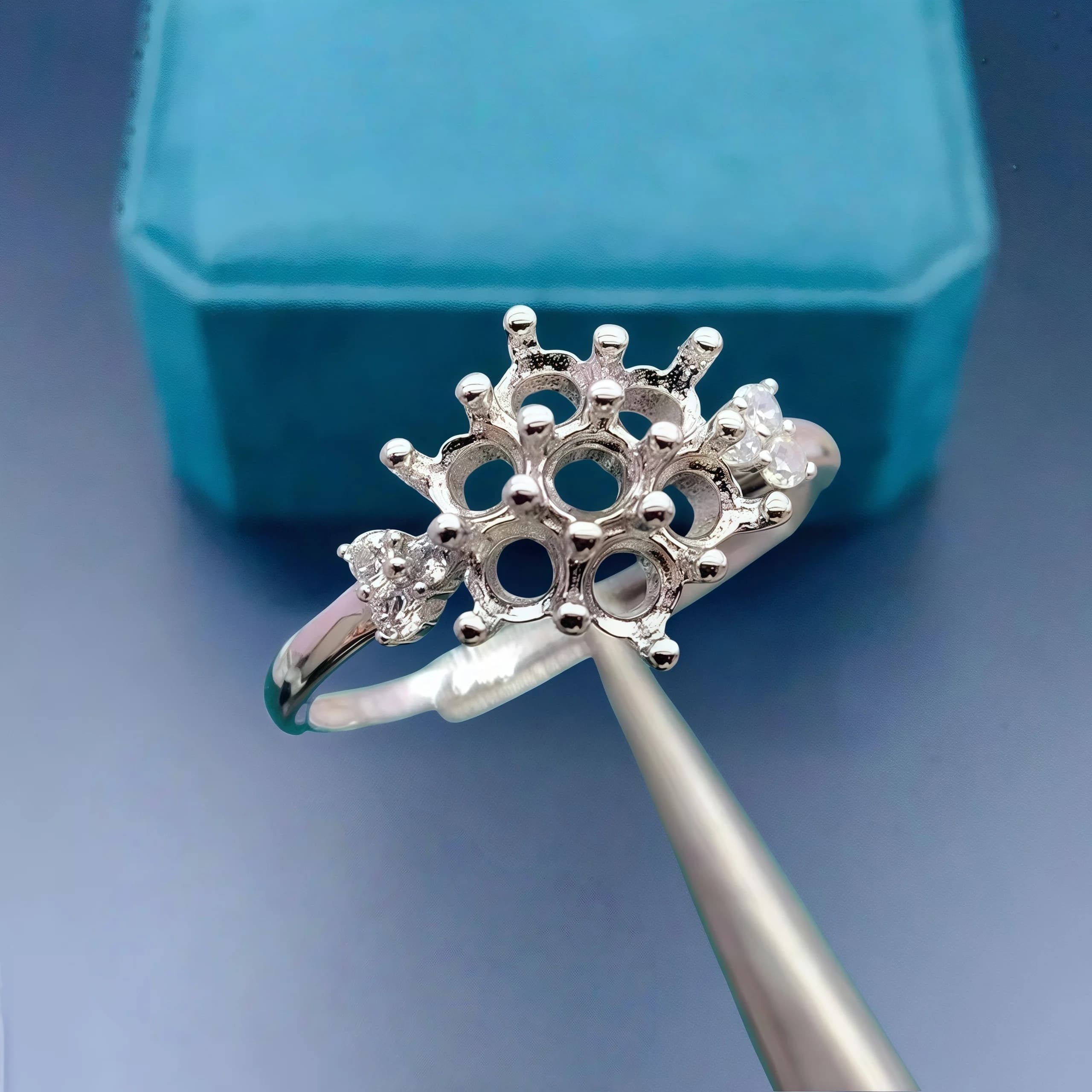 3mm Round Stone DIY Vacuum Ring Set in Sterling Silver S925 with Fine Flower Design, Women Wedding Jewelry