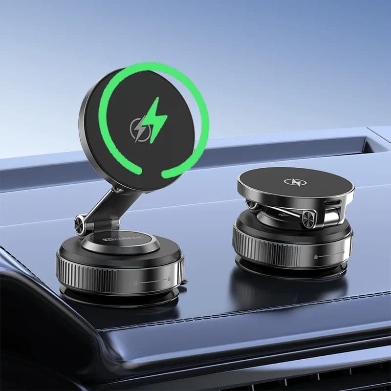 Magnetic Support for Wireless Charger Vacuum Phone Holder for Magsafe iPhone 16-12 Pro Max 360 ° Car Dashboard with Adjustable Suction Cup