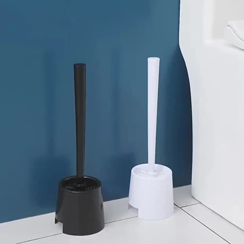Set scopino e supporto per WC da 1 pezzo: spazzola per pulizia profonda flessibile da bagno con manico lungo, scopino portatile con supporto