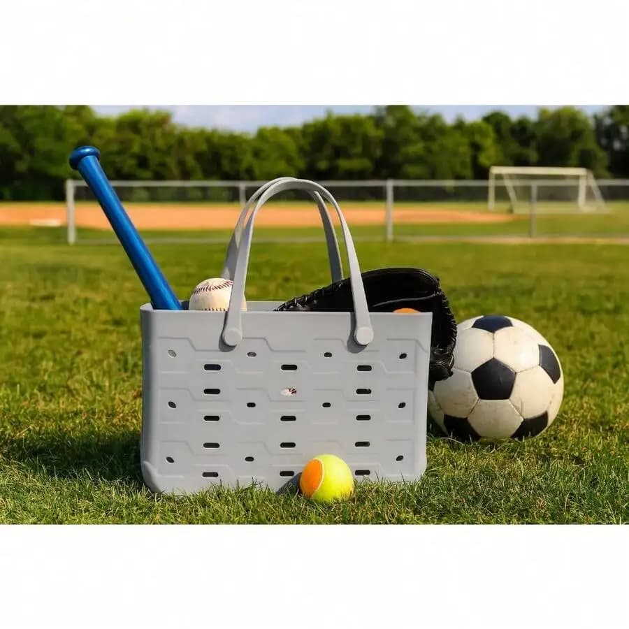 Large Soft Silver Flex Tote - Waterproof Washable All-Purpose Carry Bag For Laundry, Beach & Home Organization