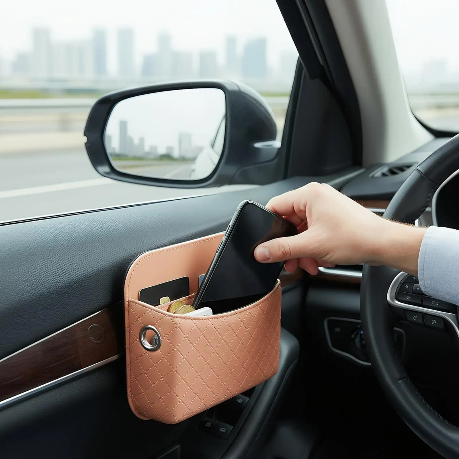 Tasca per auto Organizzatore Adesivo Scatola in pelle PU Tasca per seggiolino auto per porta interna del veicolo automobilistico Console Sedile posteriore anteriore Van