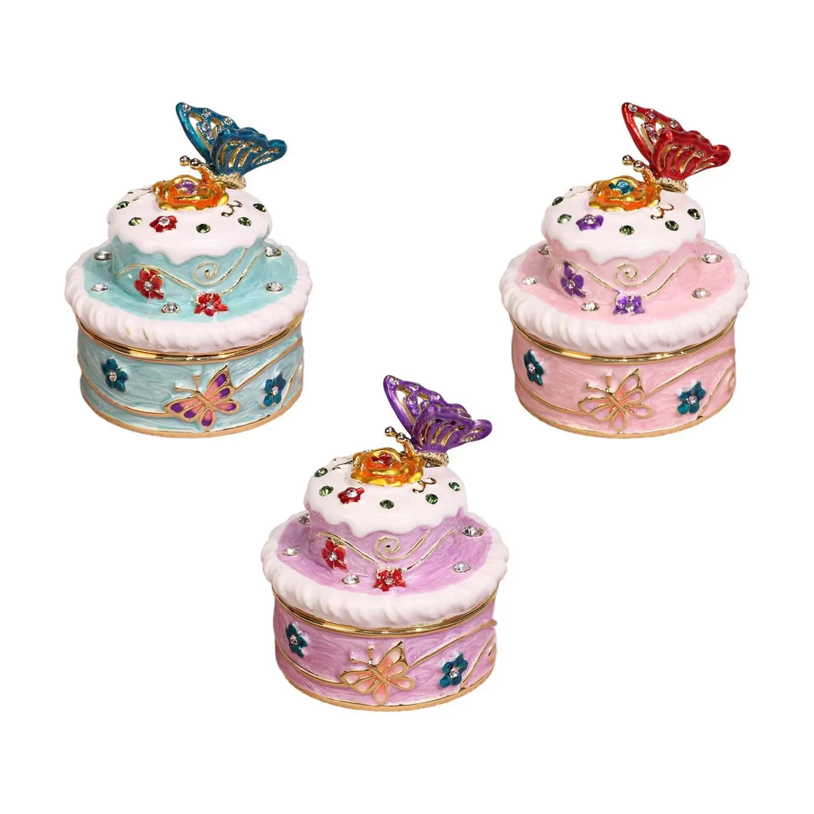 Jewelry Box Cake Sculpture Accessory with Lid Alloy Ornament Decoration Portable Storage Case Organizer for Hairpins Mom