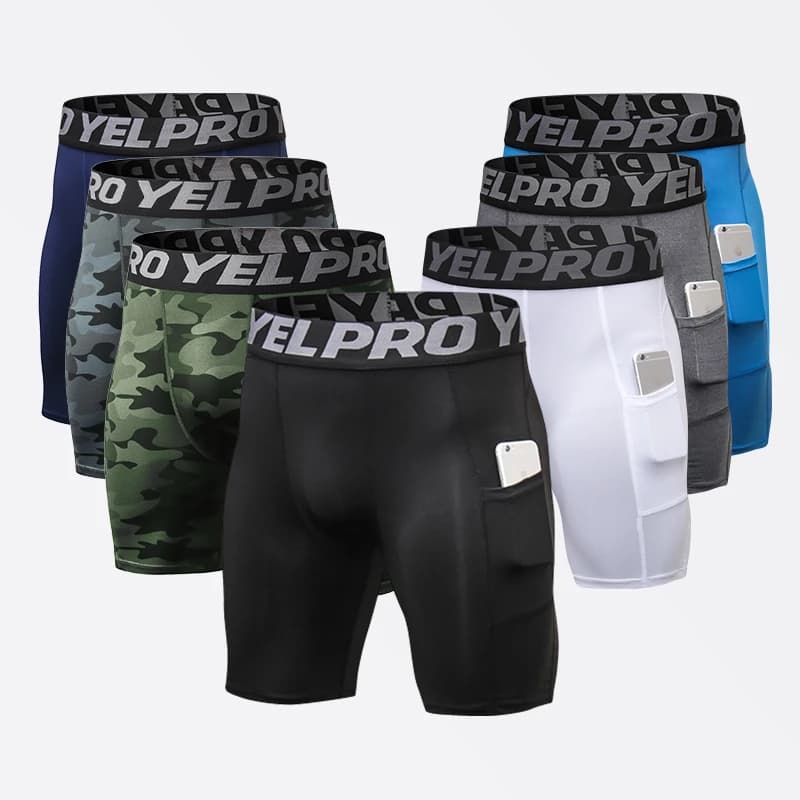 Pantaloncini sportivi da uomo Pantaloncini da corsa a compressione con tasca Pantaloncini da palestra per allenamento ad asciugatura rapida Leggings sportivi da fitness per uomo