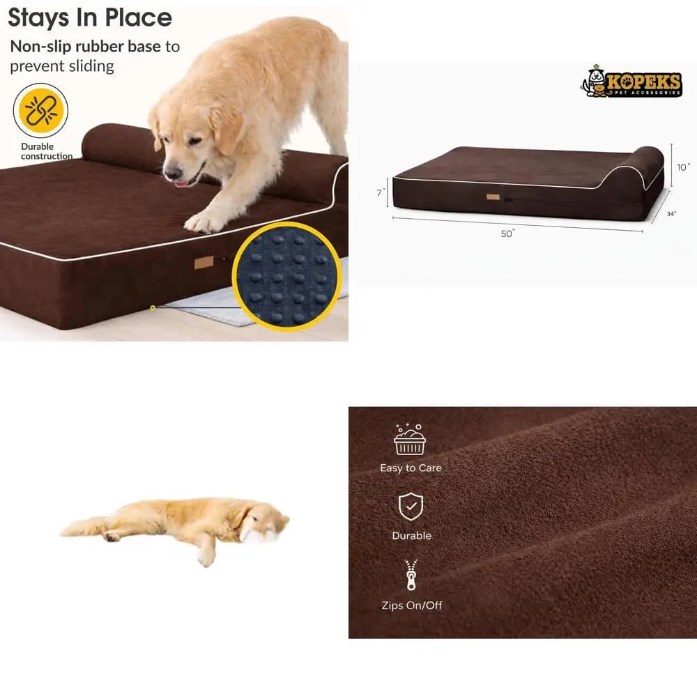 Cuccia per Cani Extra Large e Spessa, 50x34x10, Marrone, con Rivestimento Impermeabile e Copertura Rimovibile