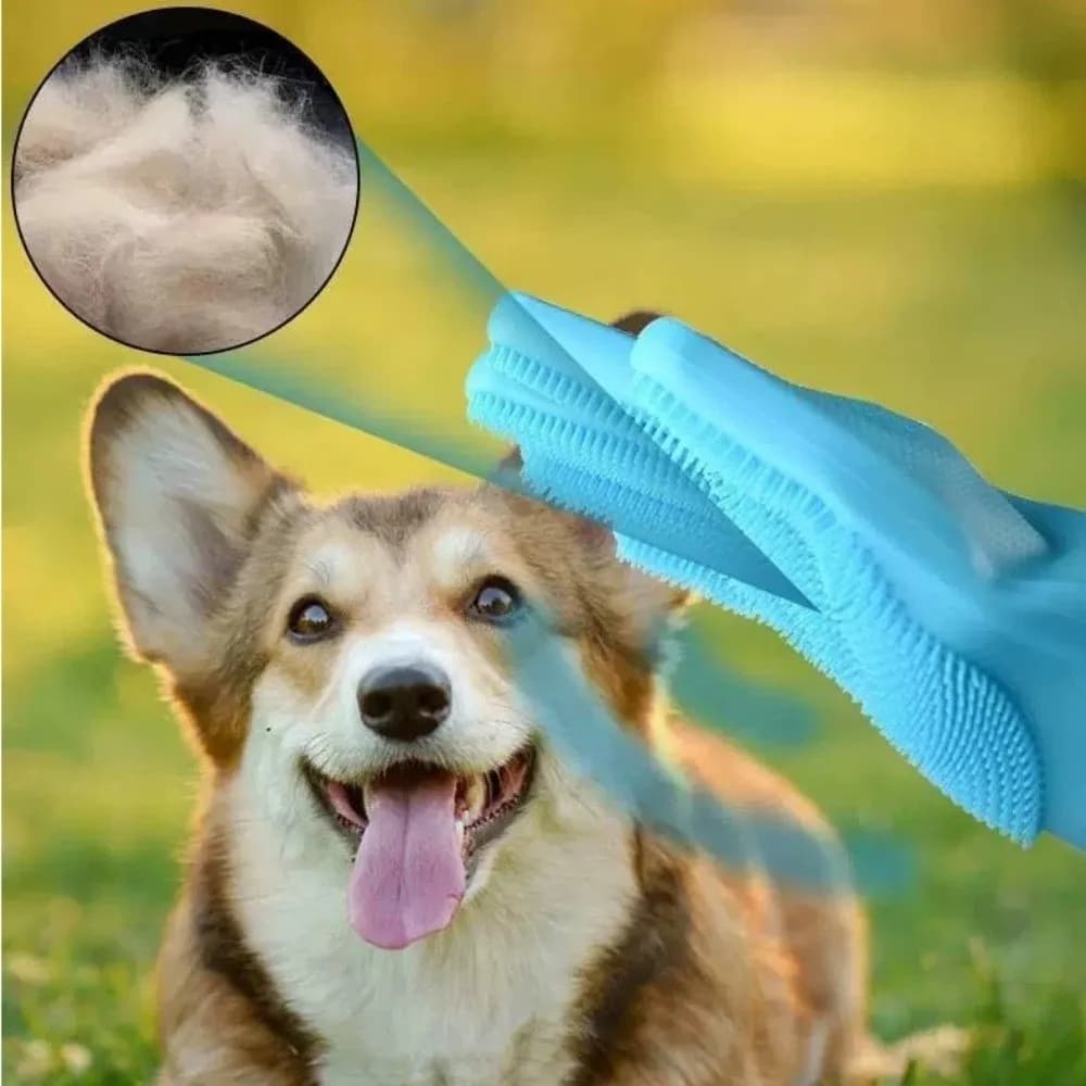 Guanti in Morbido Silicone per la Toelettatura degli Animali, Guanto Allungato per Massaggio e Lavaggio di Cani e Gatti, Guanto Anti-Morso per Rimozione Peli