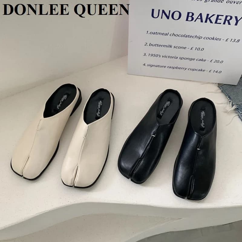 Fashion Split Toe Slippers Women Flats Moccasins Casual Shoes Close Toe Mule British Style Loafers Soft Ballerina Outdoor Slides