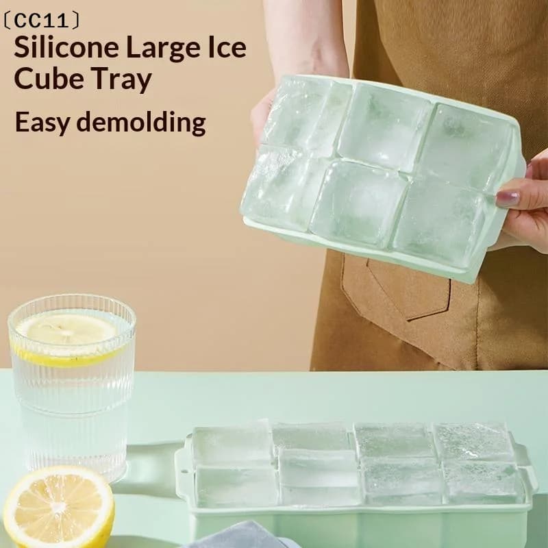 Large Ice Cube Tray With Lid Stackable Silicone Square Ice Mold For Cocktails BPA Free〔CC11〕