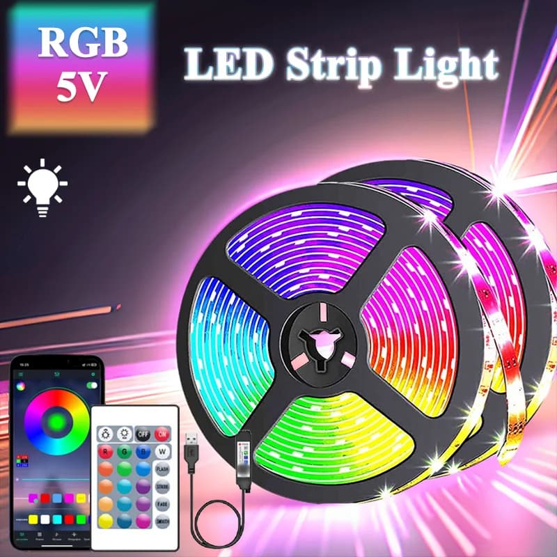 1/3/5M LED Strips for TV, Bluetooth USB TV Backlight Kit with Remote Control, RGB 5050SMD 5V LED Lamp Tape for Home Lighting
