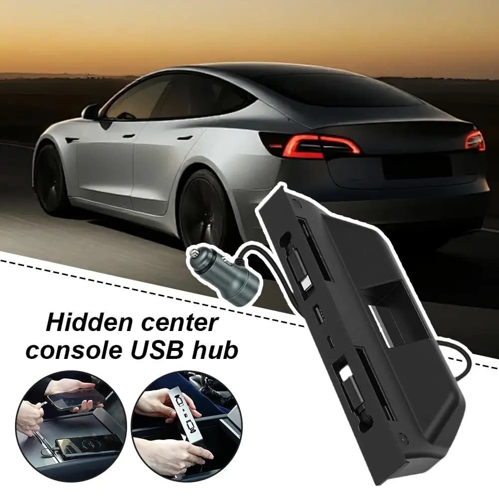 Center Console Charging Hub for Tesla Model 3 Y Retractable USB Type-C Cable Multi Port Fast Charger Docking Station Splitter