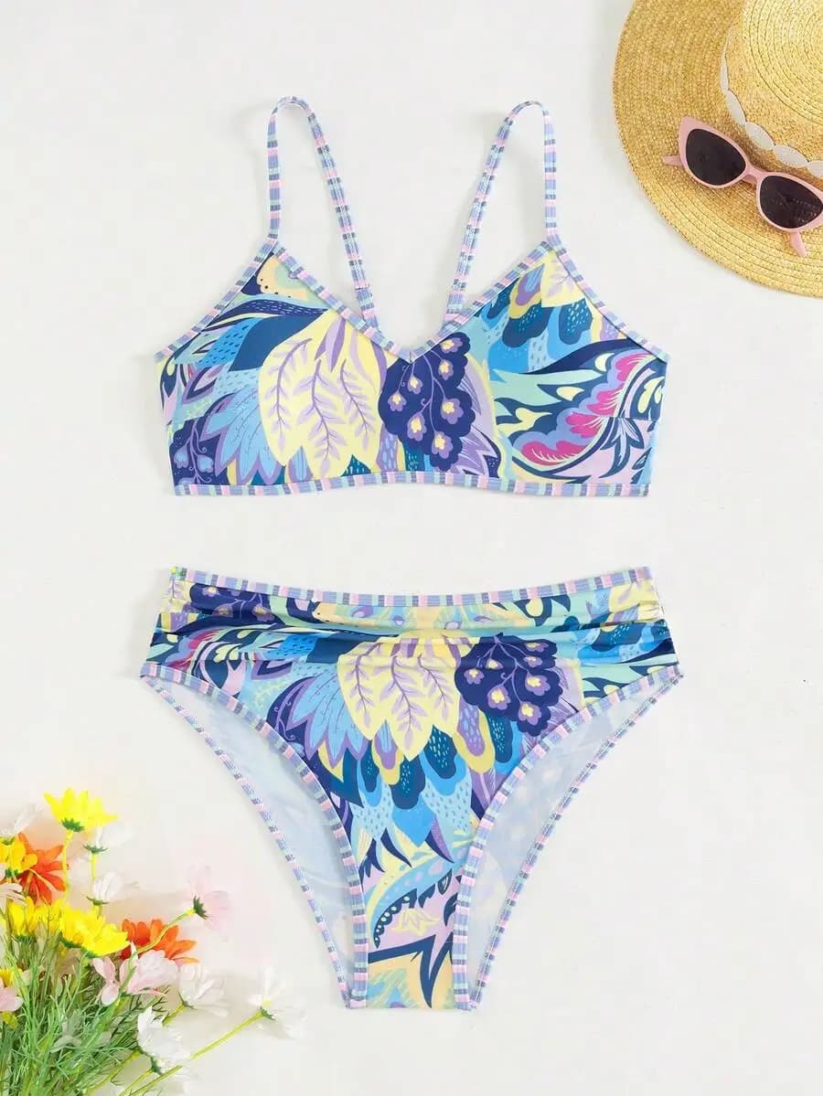 Women Floral Print Halter Top High Waist Bikini Set Summer Beach Swimsuit