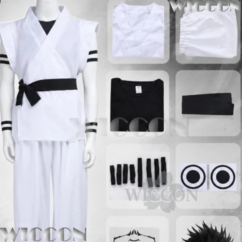Kaiseenn Cosplay Sukuna White Kung Fu Uniform Tattoo Belt Armlet Black Wig For Halloween Festival Fancy Comic Con