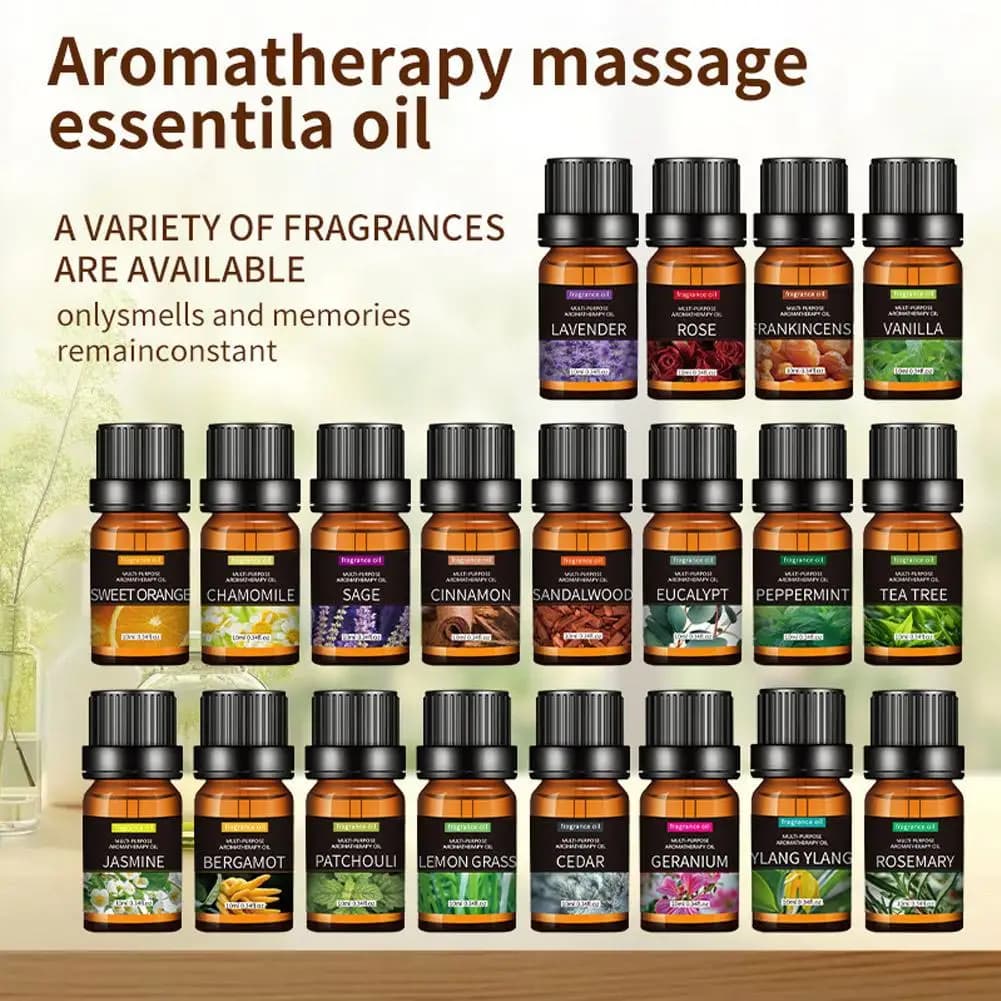 Olio Essenziale per Aromaterapia 10mL, Fragranze di Gelsomino, Eucalipto, Vaniglia, Sandalo, Bergamotto, Rosmarino, Citronella, Olio Profumato Extra Forte
