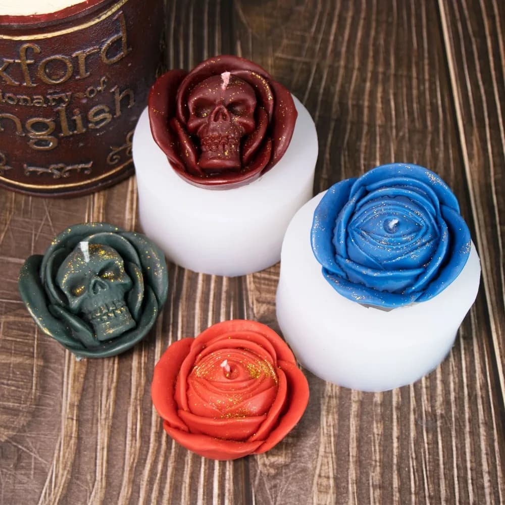 3D Rose Skull Silicone Aromatherapy Candle Mould Relief Petals Demon Eye Halloween Resin Plaster Making Tool DIY Handmade Craft