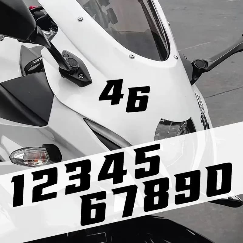 Racing Number Stickers 0-9 Waterproof Vinyl Decal Black for Motorcycle Helmet Car Bike
