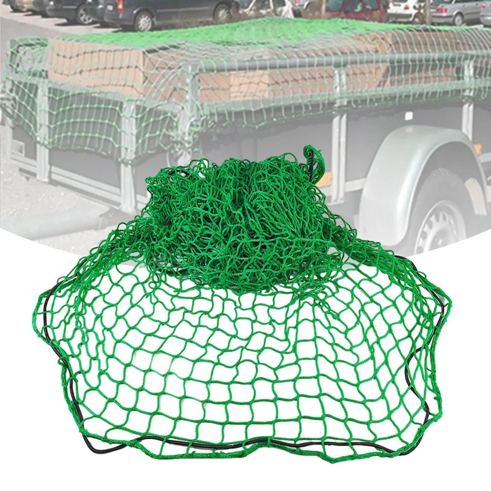 Rete da carico in nylon resistente verde a rete per rimorchio, cassone camion e pick-up, ideale per campeggio e viaggi