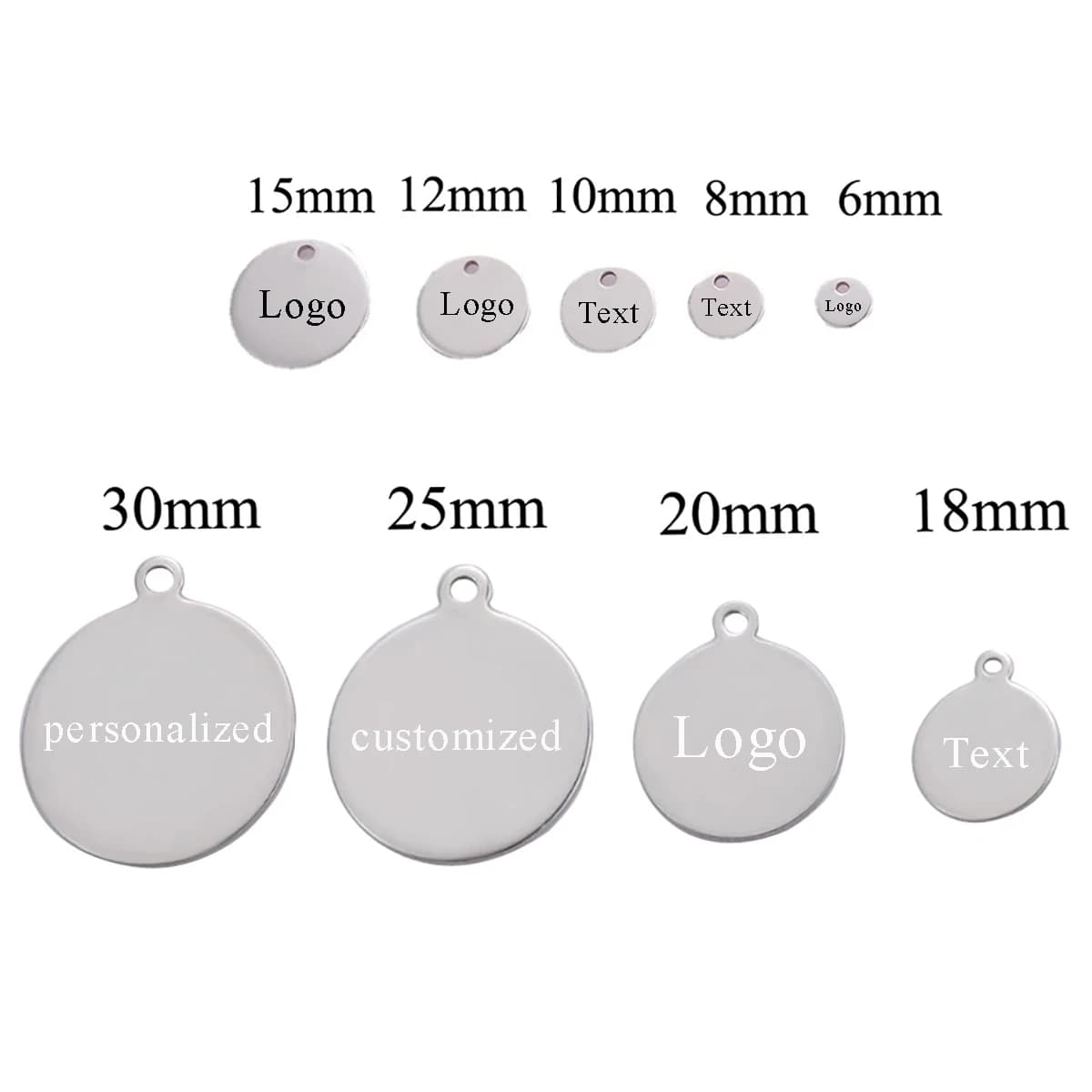 10 custom pieces with laser engraving name LOGO silvered stainless steel pendants round label for DIY necklaces extend chain tail label