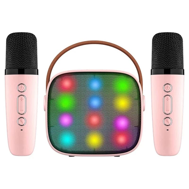 Mini macchina per karaoke T23C con 2 microfoni wireless per bambini adulti, 18 brani precaricate, Bluetooth portatile