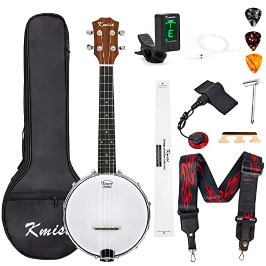 Concert Size Banjolele, 23'' 4 Strings Portable Mini Banjo Ukulele, With Gig Bag, Tuner, Banjos Strap, Strings, Piezo Pickup, P