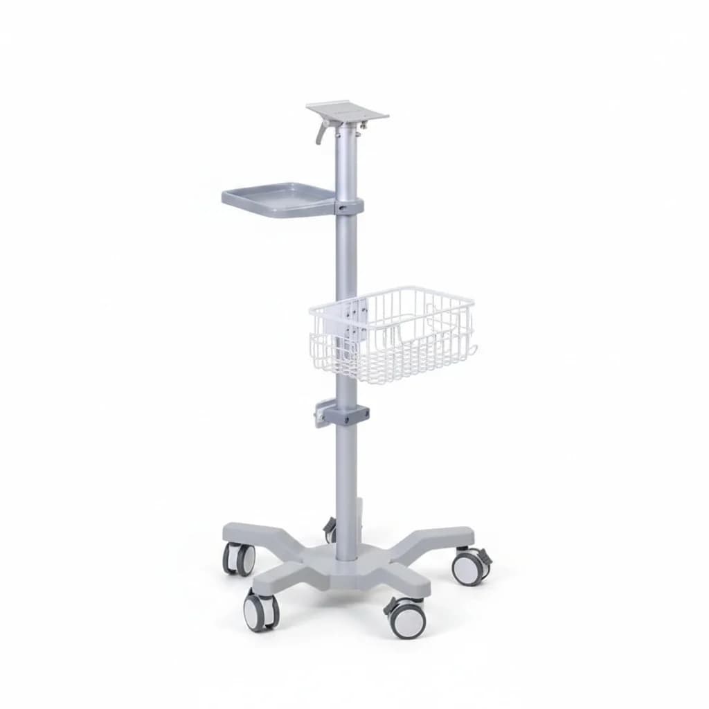Carrello per Monitor Paziente, Carrello Medico Mobile in Lega di Alluminio, Altezza 1150mm, Supporto Ospedaliero su Ruote, Postazione di Lavoro Mobile