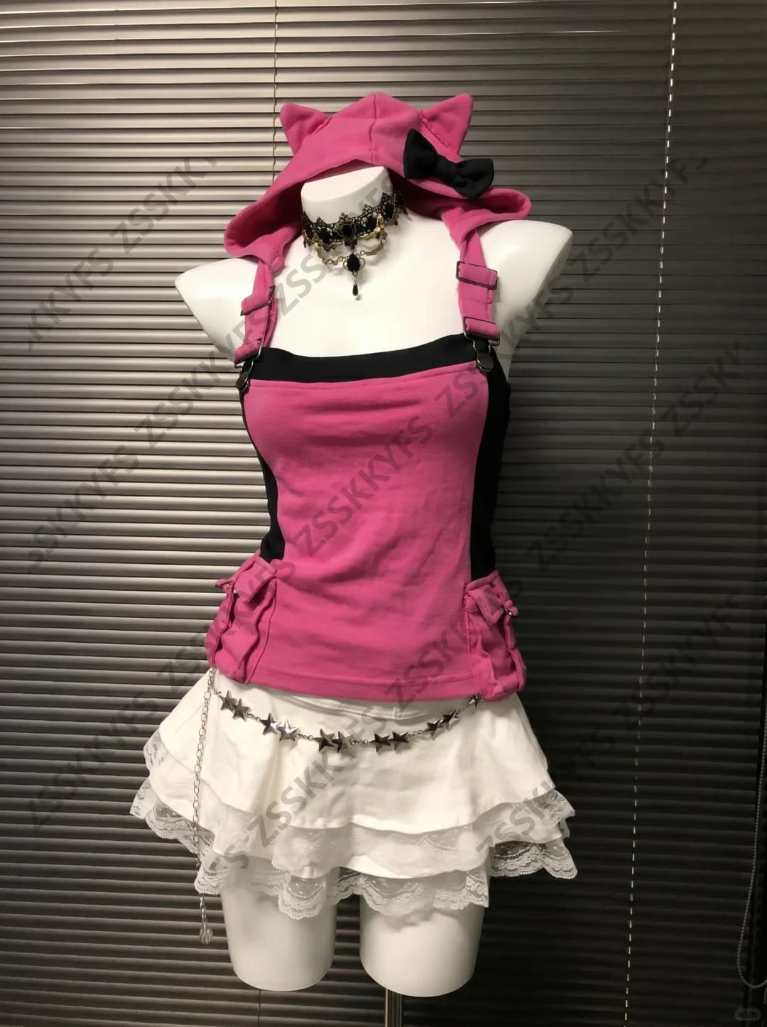 Y2k Himekaji Sexy Tank Sleeveless Hoodie Cute Cat ears Bow 2000s Aesthetic Female Clothing Summer Japanese Pink Sweet Camisole