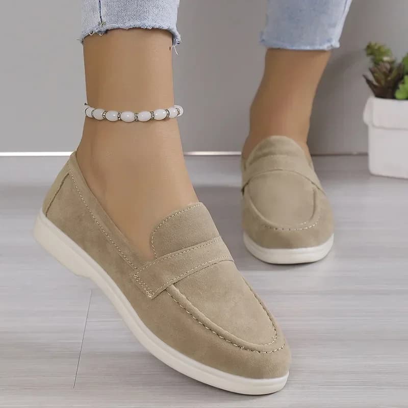 New Round Head Suede Flat Bottom Light Mouth Single Shoes, Women's Low-top Solid Color Lazy Loafers