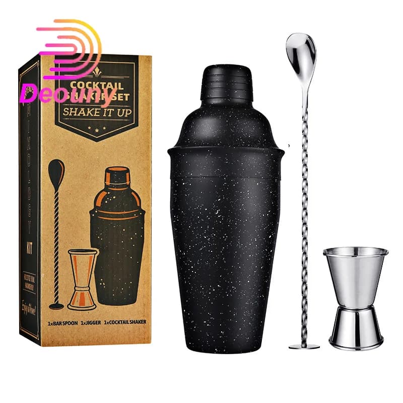 DEOUNY Shaker da cocktail nero 3 set Tazza da cocktail Boston in acciaio inossidabile Shak Cup Bar Bar Jigger di misurazione a doppia testa