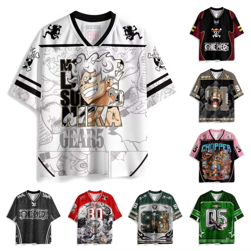 T-shirt Cosplay Retro One Piece Luffy Estate 2026 da Uomo Oversize con Stampa 3D a Maniche Corte, Maglietta Sportiva Unisex per Famiglia e Bambini