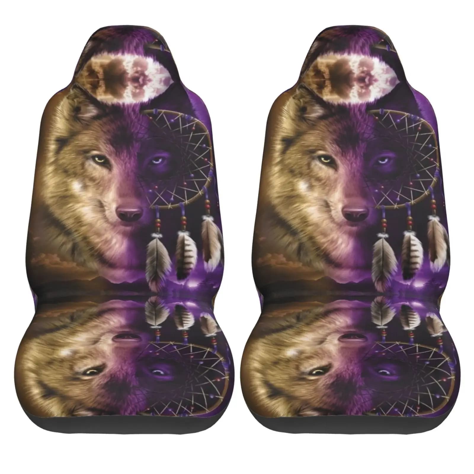 Wolf Dream Catcher Universal Seat Cover Seat Cushion Four Seasons Car Accessories Interior for Men Car Cushion Seat Covers 2pc