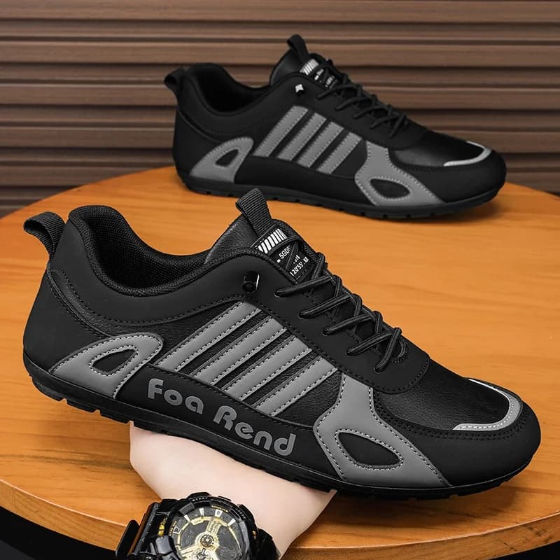 Men's Casual Leather Sport Shoes Anti-Slip Waterproof for Running Kitchen Work Black Fashionable Shoes Comfortable All-Season