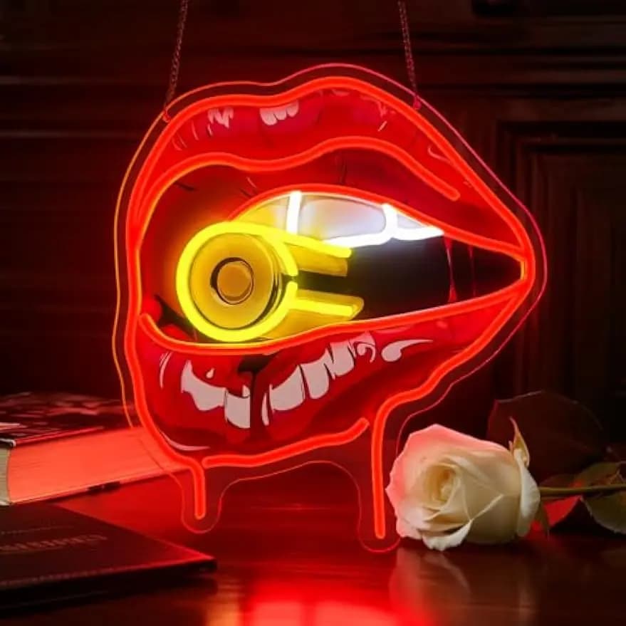 Insegna al Neon LED Labbra Rosse con Occhi, Decorazione Murale per Bar, Camera da Letto, Sala Giochi, Man Cave, Arredamento Misterioso e Romantico, Regalo Unico