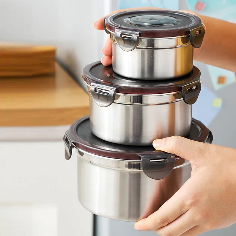 Scatola per il pranzo sigillata in acciaio inossidabile 304 da 3 pezzi, bento box, ciotola per noodle istantanei, scatola di conservazione, scatola per la conservazione degli alimenti