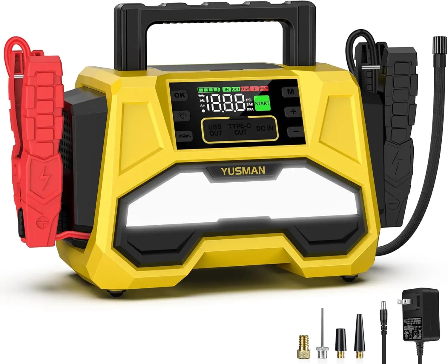 Avviatore di emergenza 9000A 24000mAh con compressore d'aria, 150PSI, 12V, USB, luce LED