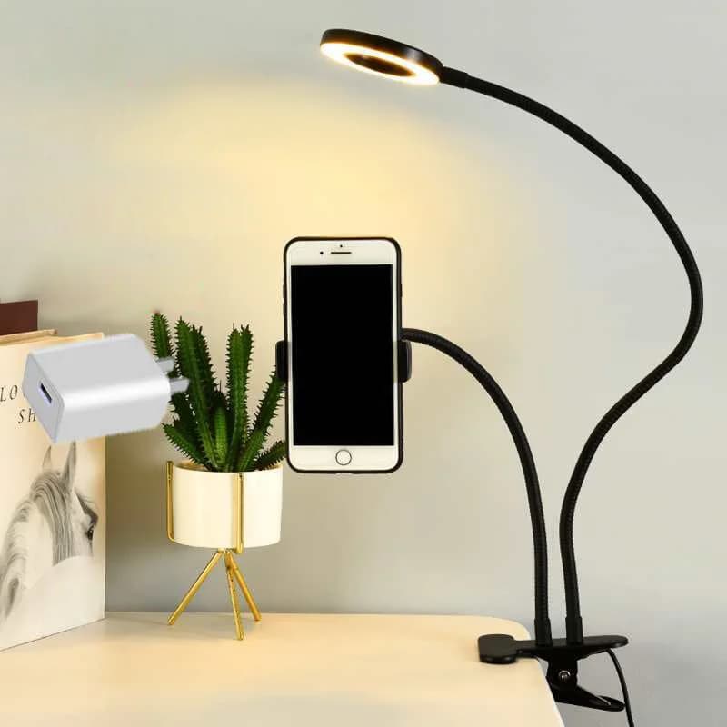 Flexible Universal Support for Cell Phone with Luminous Ring for Selfie Office Lazy Brace Desk Lamp LED Light for Live Stream Filling Light