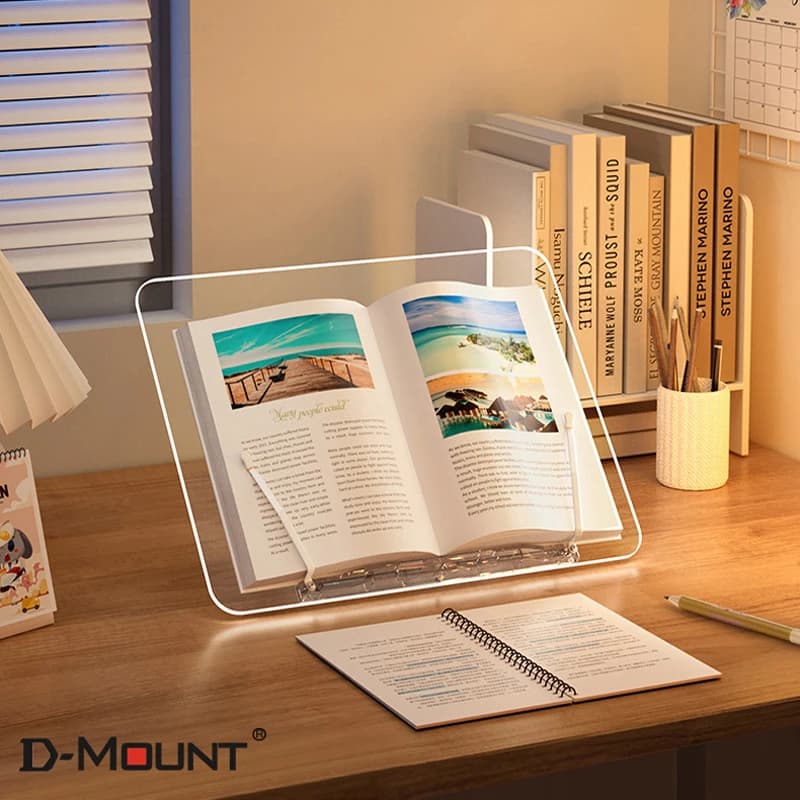 DL-2Y Supporto per libri di lettura in acrilico trasparente per tablet iPad, supporto per laptop, staffa regolabile, supporto per libri da tavolo, supporto per rack