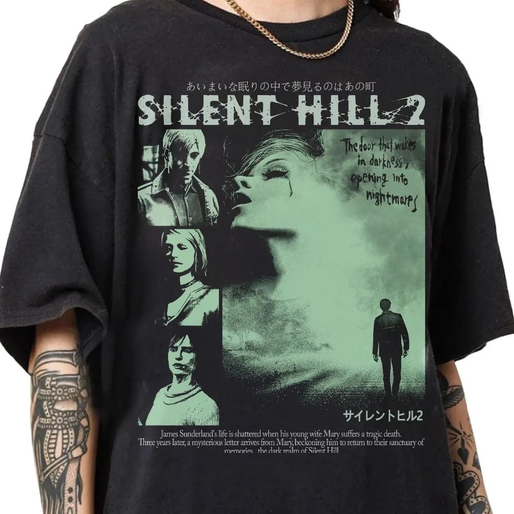 T-shirt grafica Silent Hill II per uomo e donna, in puro cotone, abbigliamento estivo Harajuku, t-shirt casual e alla moda da spiaggia a maniche corte