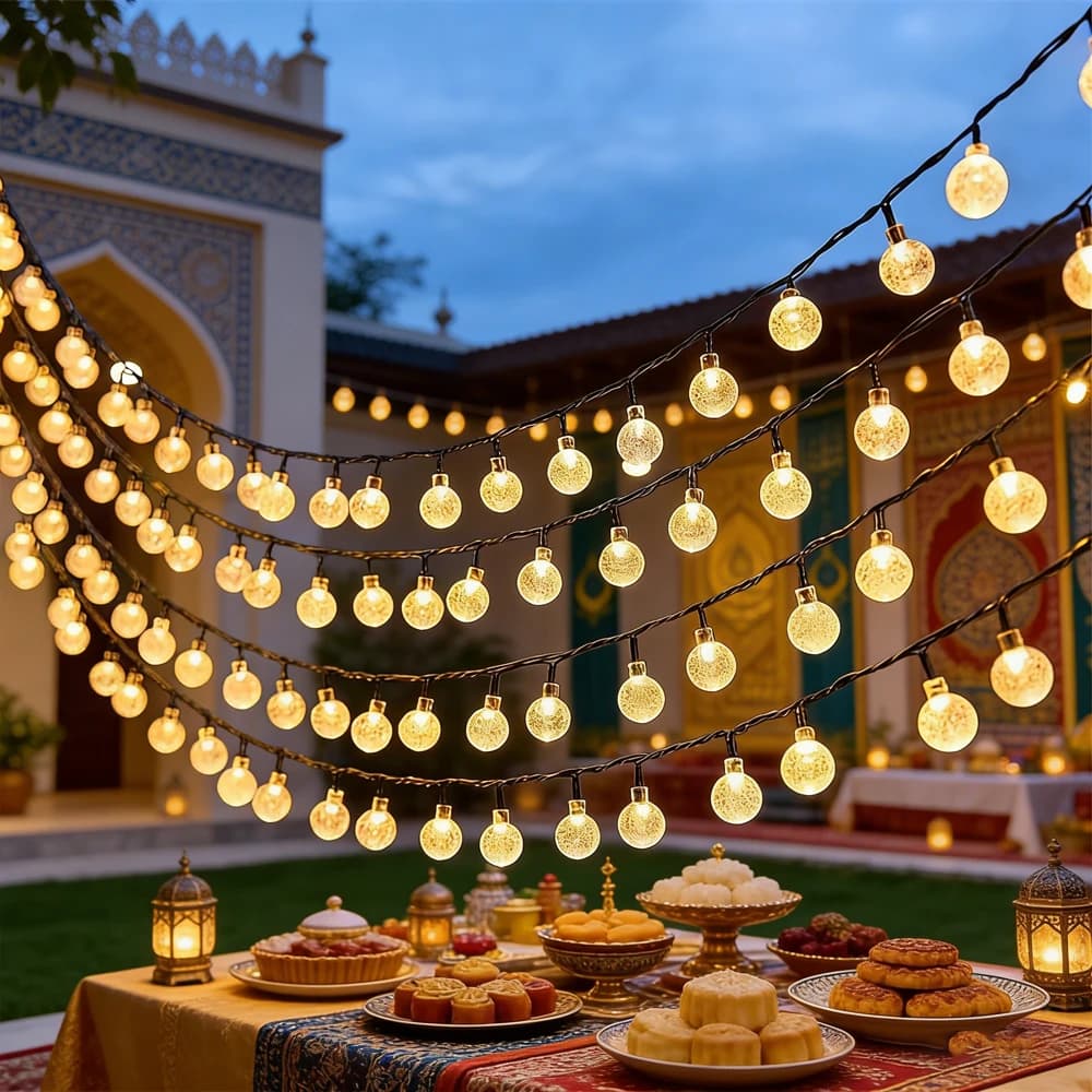 Luci Solari a LED per Esterni, Luci a Globo di Cristallo con 8 Modalità, Illuminazione da Giardino per Patio, Feste, Decorazioni per Alberi, Ramadan Kareem