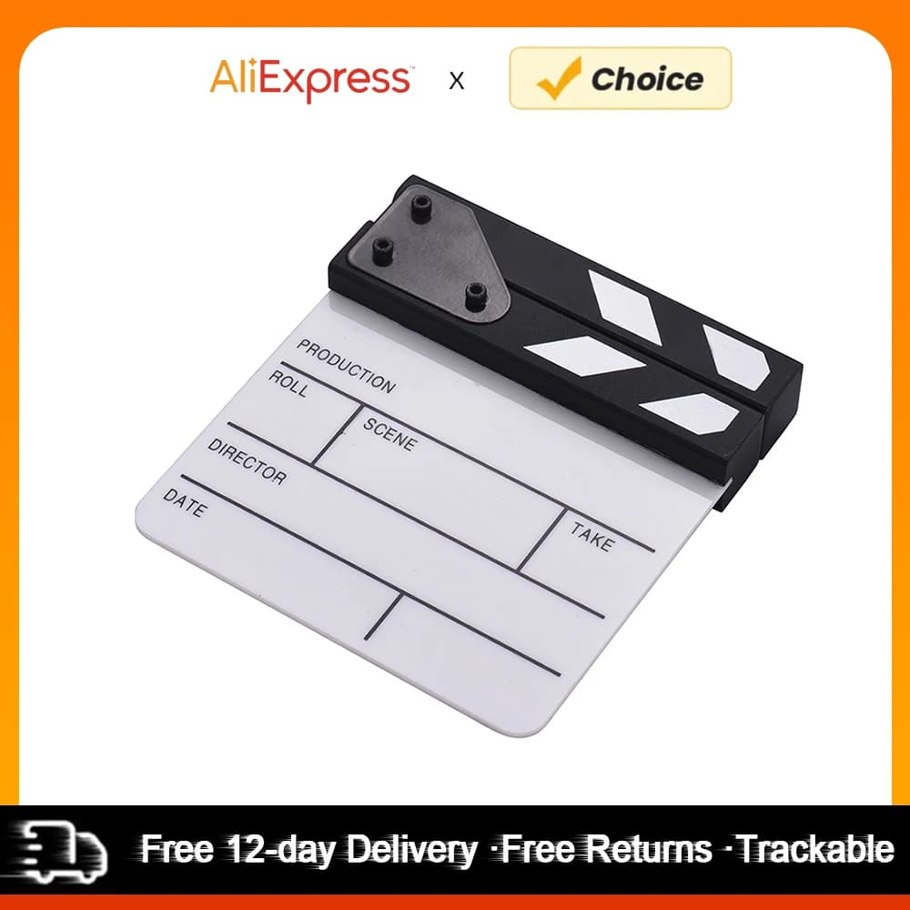 Andoer Compact Size acrilico Clapboard Clapper Board cancellabile a secco TV Movie Film Cut Action Scene Clapper Board Stick bianco e nero