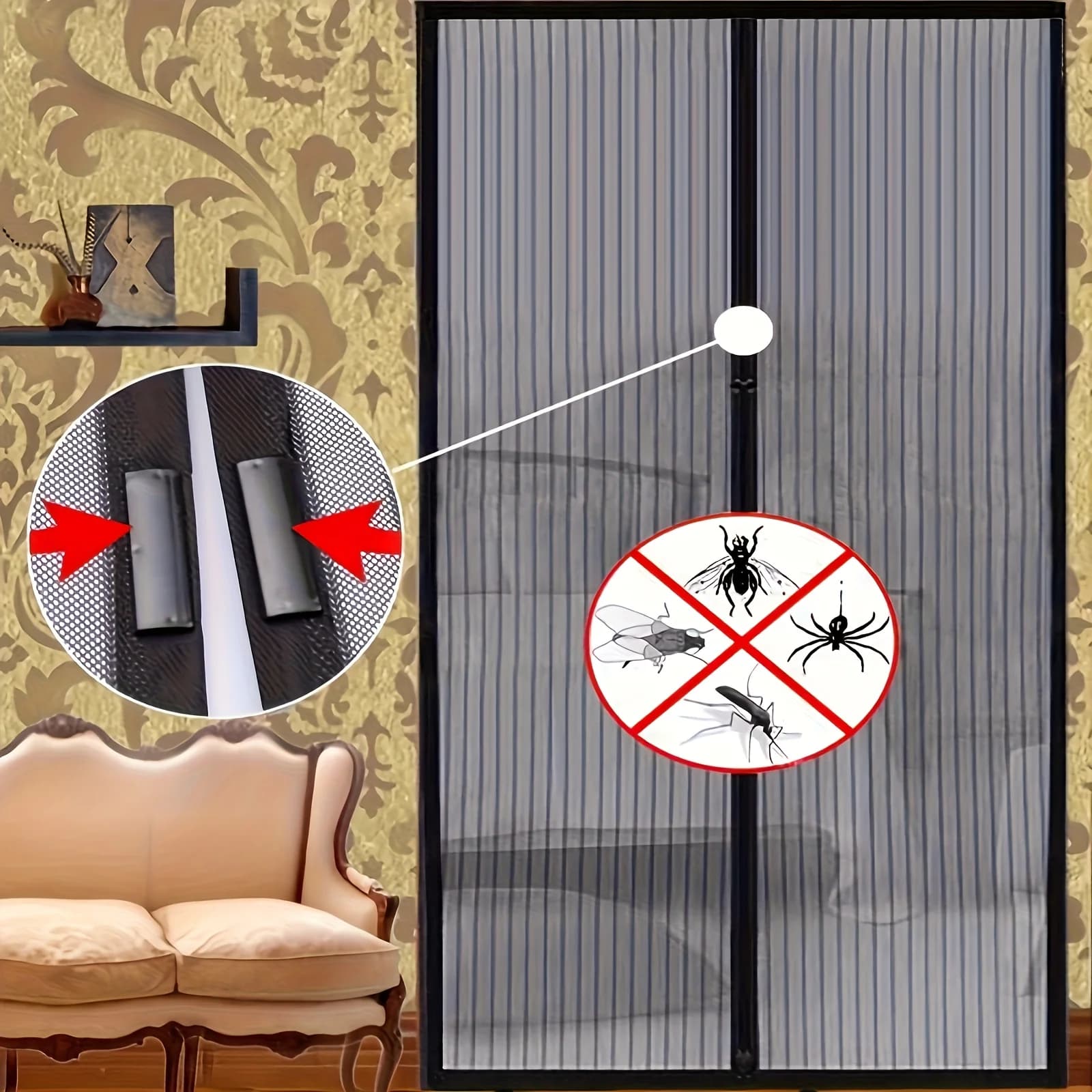 Zanzariera Magnetica per Porta, Anti-Zanzare, Apertura e Chiusura Senza Mani, Materiale Leggero in Lino, Decorazione a Tema Spaziale