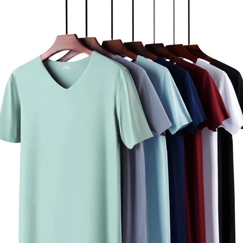 2024 Manica corta sottile da uomo senza T-shirt estiva in tinta unita Trace Slim Scollo a V che tocca il fondo Manica corta senza cuciture
