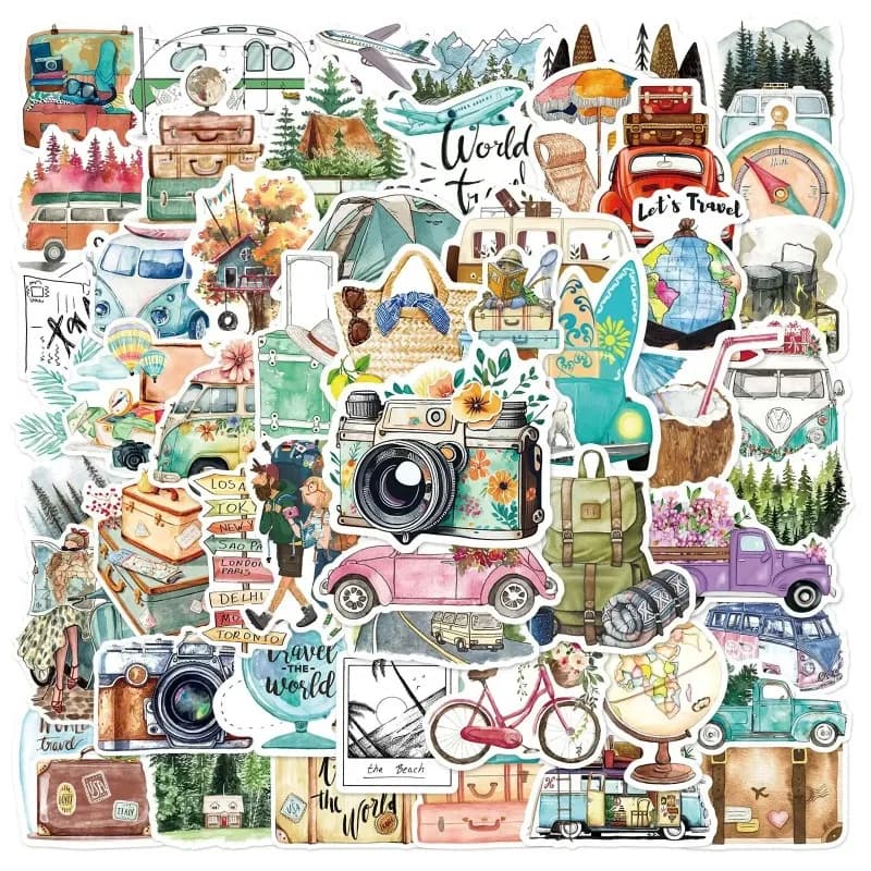 50 pezzi serie di viaggi all'aperto adesivi graffiti cartoni animati pianificatore di viaggio scrapbook ufficiale decalcomanie porta passaporto bagagli deco fai da te
