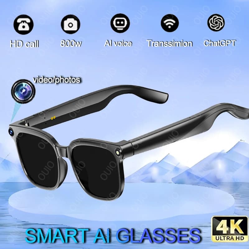 Sunglasses with Intelligent Camera 4K AI 800W Pixel ChatGPT Translation Voice Control WiFi Bluetooth HD1080P Smart Shooting Glasses