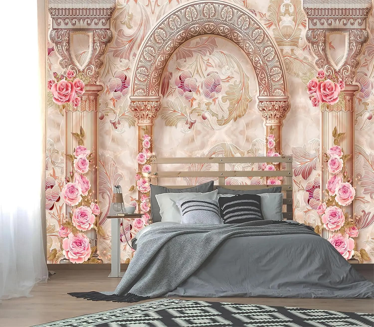 Baroque Floral Tapestry Wall Decor Polyester Printed Fabric Hanging Mural Romantic Bedroom Gothic Luxury Home Accent Art